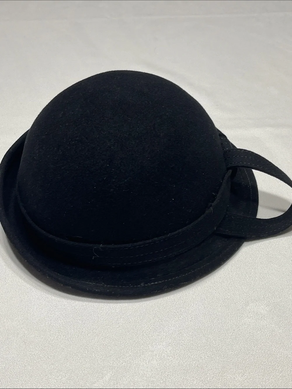 Vintage Adolfo II New York Paris‎ Black Wool Felt Cloche Bowler Hat